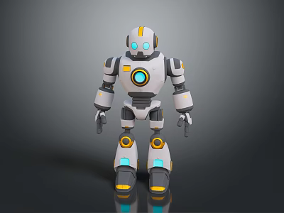 Futuristic Robot Character From Game Or Movie With White Gray Body And Blue Yellow Details 3d model