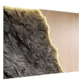 Wall Design Featuring Textured Stone And Wooden Panel With LED Strip Lighting