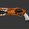 Orange Pistol With White Grip And Striped Design Elements On Gray Background 3d model