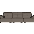 Modern Three Seater Leather Sofa With Light Beige Plush Cushions And Stitched Design