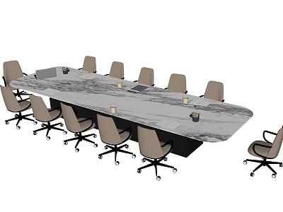 Modern Conference Table With Marble Top And Wheeled Office Chairs In Meeting Room 3d model
