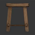 Rustic Wooden Stool With Square Seat Four Legs And Natural Wood Texture