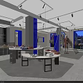 Modern Clothing Store Interior With Round Display Tables Mannequins And City View Windows