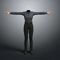 Man 3D Model Wearing Dark Shirt And Black Pants With Arms Outstretched Gray Gradient Background