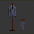 Stylish Red Furniture Display Stand With Blue Plaid Fabric And Mannequin