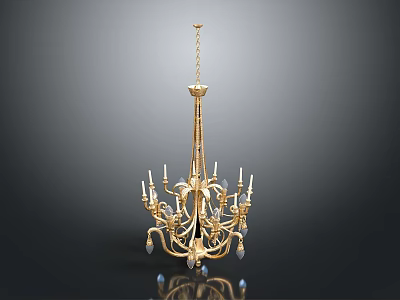 Elegant Golden Chandelier With Multiple Arms And Sparkling Crystal Decorations For Luxury Home 3d model