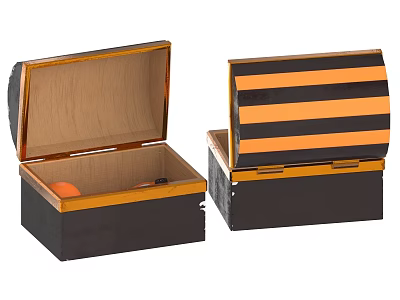 Stylish Black And Orange Striped Boxes With Soft Lining And Gold Decorative Trim Design 3d model