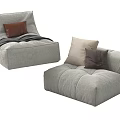 Gray Lazy Sofa Set with Brown Leather Pillow Blanket and Beige Dark Brown Pillows
