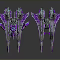 Futuristic Purple And Silver Sci Fi Spaceships With Glowing Accents And Streamlined Design