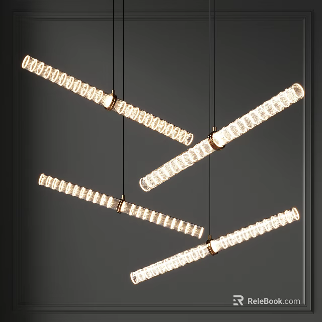Modern Linear Crystal Chandelier With Metal Frame Hanging In Interior Lighting 3d model 
