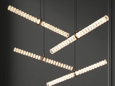 Modern Linear Crystal Chandelier With Metal Frame Hanging In Interior Lighting 3d model
