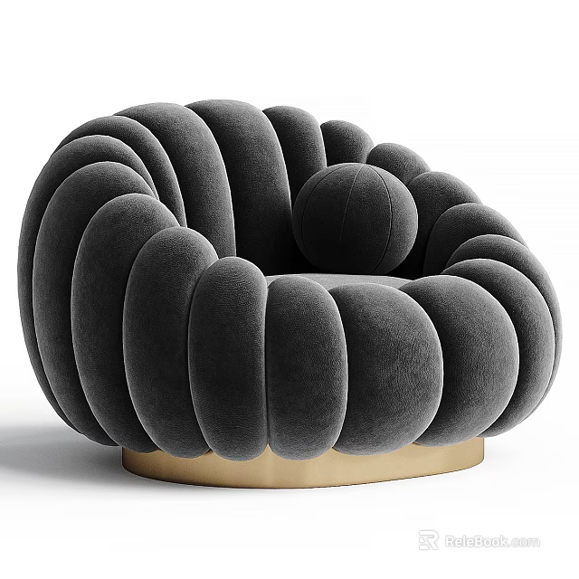 Modern Single Seater Velvet Sofa With Rounded Bubble Design And Gold Base 3d model 