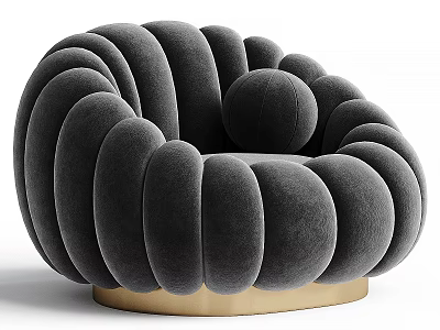 Modern Single Seater Velvet Sofa With Rounded Bubble Design And Gold Base 3d model
