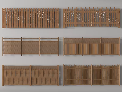 Different Styles of Wooden Fences with Decorative Patterns for Outdoor Use 3d model