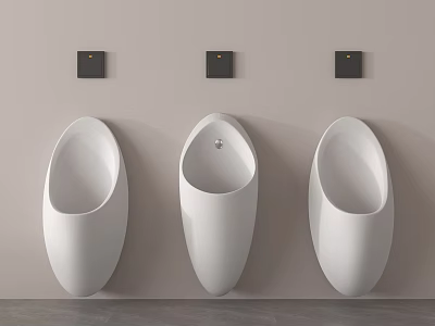 Modern White Wall Mounted Urinals In Bathroom With Black Flush Controls Above 3d model