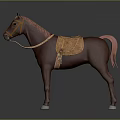 Realistic Brown Horse With Elegant Saddle And Bridle Detailed