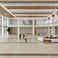 Spacious Public Lobby Interior With Marble Floor Reception Desk Large Screen And Windows 3d model