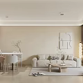 Modern Living Dining Room Interior Design With Beige Sofa Round Coffee Table And TV