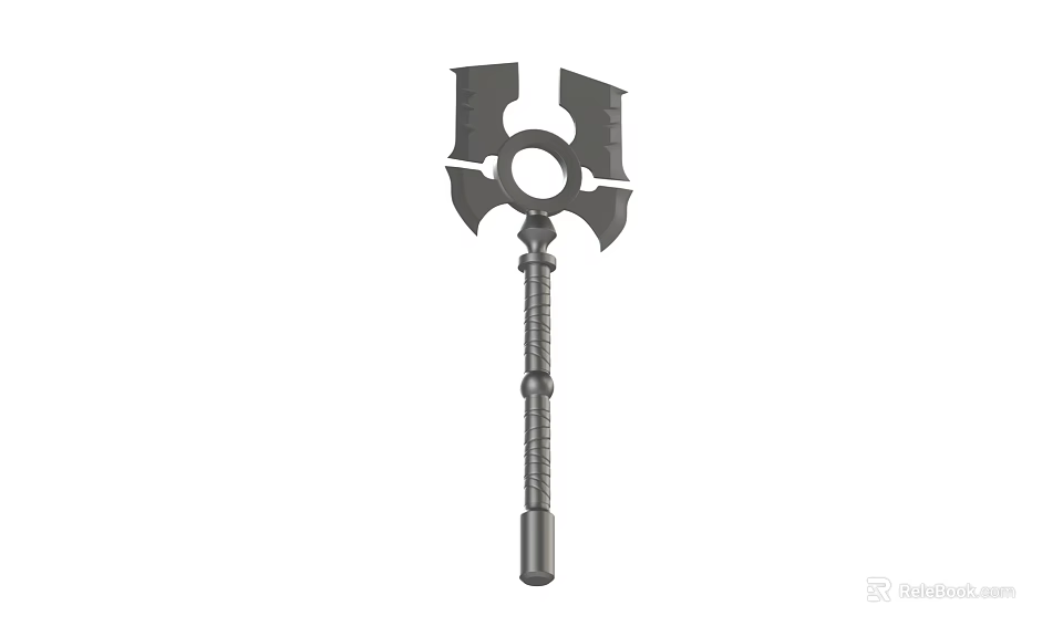 Medieval War Hammer With Long Metal Handle And Circular Head Design 3d model 