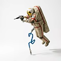 Decorative Ornament Set with Astronaut Figure in Beige Spacesuit Gold Helmet and Blue Rope Accent