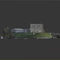 Ancient Architecture Model With Circular Layout Traditional Roofs Green Lawns And Stone Walls