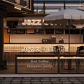 Industrial Factory Building Modern Exterior With Glass Metal Structure Commercial Lighting And Outdoor Umbrellas