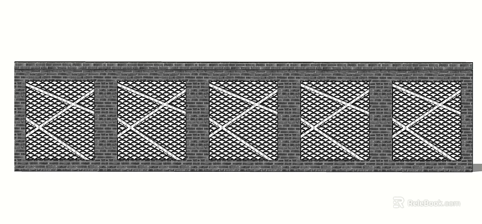 Decorative Gray Brick Feature Wall With Three White Crisscross Lattice Patterns 3d model