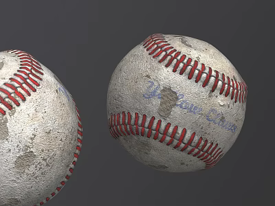 Worn Baseballs With Red Stitches And Blue Handwritten Marks As Sports Equipment 3d model