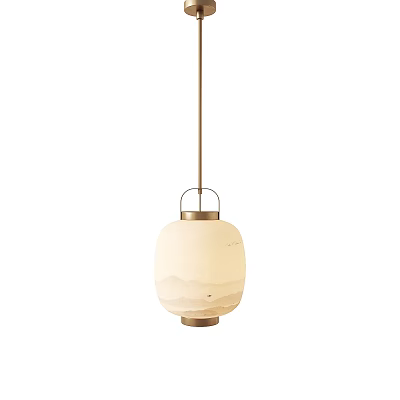 Minimalist Japanese Style Pendant Light With Cream Paper Shade And Metal Frame 3d model