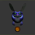 Fantasy Blue Creature With Green Eyes Sticking Tongue And Wings Balancing On Orange Ball