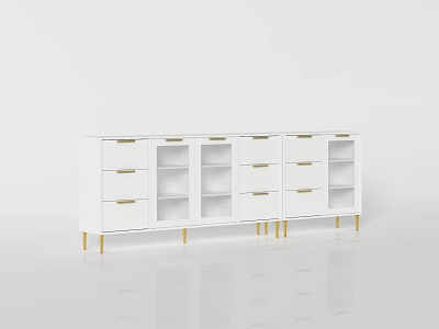 White Modern Sideboard with Drawers Glass Doors and Gold Legs for Dining Room 3d model