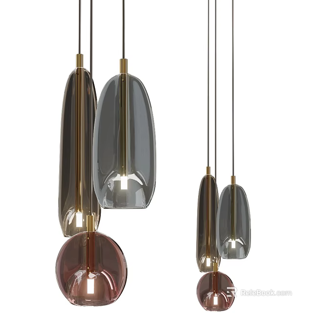 Modern Glass Pendant Lights With Metallic Accents In Various Shapes And Color Tones 3d model 