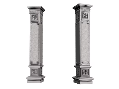 Traditional Decorative Stone Pillars With Intricate Carvings And Architectural Design Elements 3d model