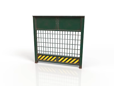 Green Safety Barrier With Grid Structure And Yellow Black Warning Stripes 3d model