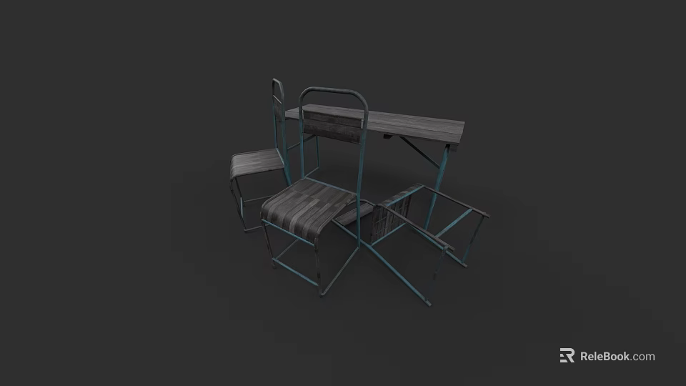 Modern Folding Outdoor Sofa and Coffee Table Set with Metal Frame Wooden Top 3d model 