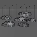 White Cloud Shaped Pendant Lights Hanging From Gray Ceiling With Black Thin Wires 3d model