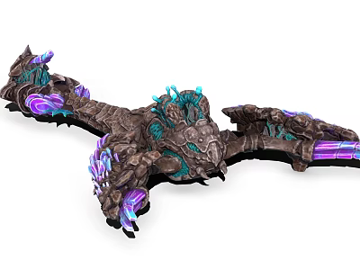 Mythical Rock Like Creature With Purple Blue Glowing Wings And Spikes 3d model