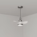 Modern Ceiling Fan Chandelier with White Blades Black Frame in Illuminated Corner