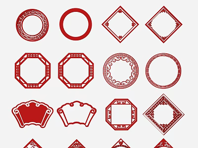 Traditional Red Wall Decor With Ornate Circular Square Octagonal And Fan Shaped Patterns 3d model
