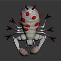 Gray Mythical Creature with Red Dots Green Eyes Horns Multi Legs and Spiked Scorpion Claws