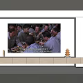 TV Background Wall With Large Group Gathering Painting TV Stand Bookshelf And Green Plant Decor