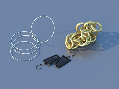 Daily Living Items Including White Rings Golden Chain Links And Black Hooks 3d model