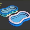 Two Peanut Shaped Blue And White Inflatable Pools As Play Equipment