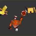 Pixel Art Game and Movie Characters in Colorful Dynamic Poses with Orange and Yellow Outfits