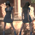 Woman in Gray Dress Standing Against Brick Background Showing Front and Back Views