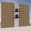 Brown Brick Detached Villa Exterior With White Vertical Trim Balconies And Black Railings