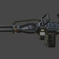 Futuristic Black Sci Fi Weapons with Double Barrels Grips Red Accents and Mechanical Details