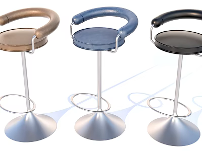 Brown Blue Black Bar Stools With Leather Seats Ring Armrests Silver Metal Bases Modern Design 3d model