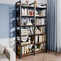 Modern Bookshelf With Metal Frame Multiple Layers Books And Decorative Items In Living Room