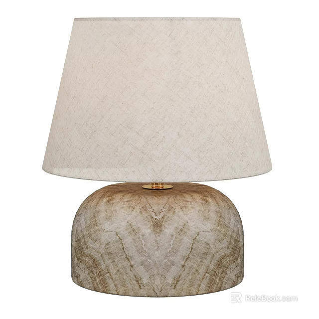 Elegant Table Lamp With Beige Fabric Shade And Natural Textured Base 3d model